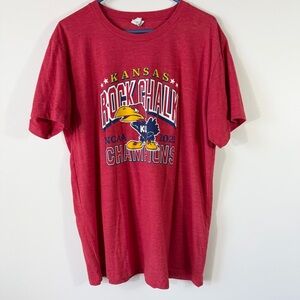 Charlie Hustle University of Kansas KU Jayhawks Rock Chalk NCAA Red T Shirt XL
